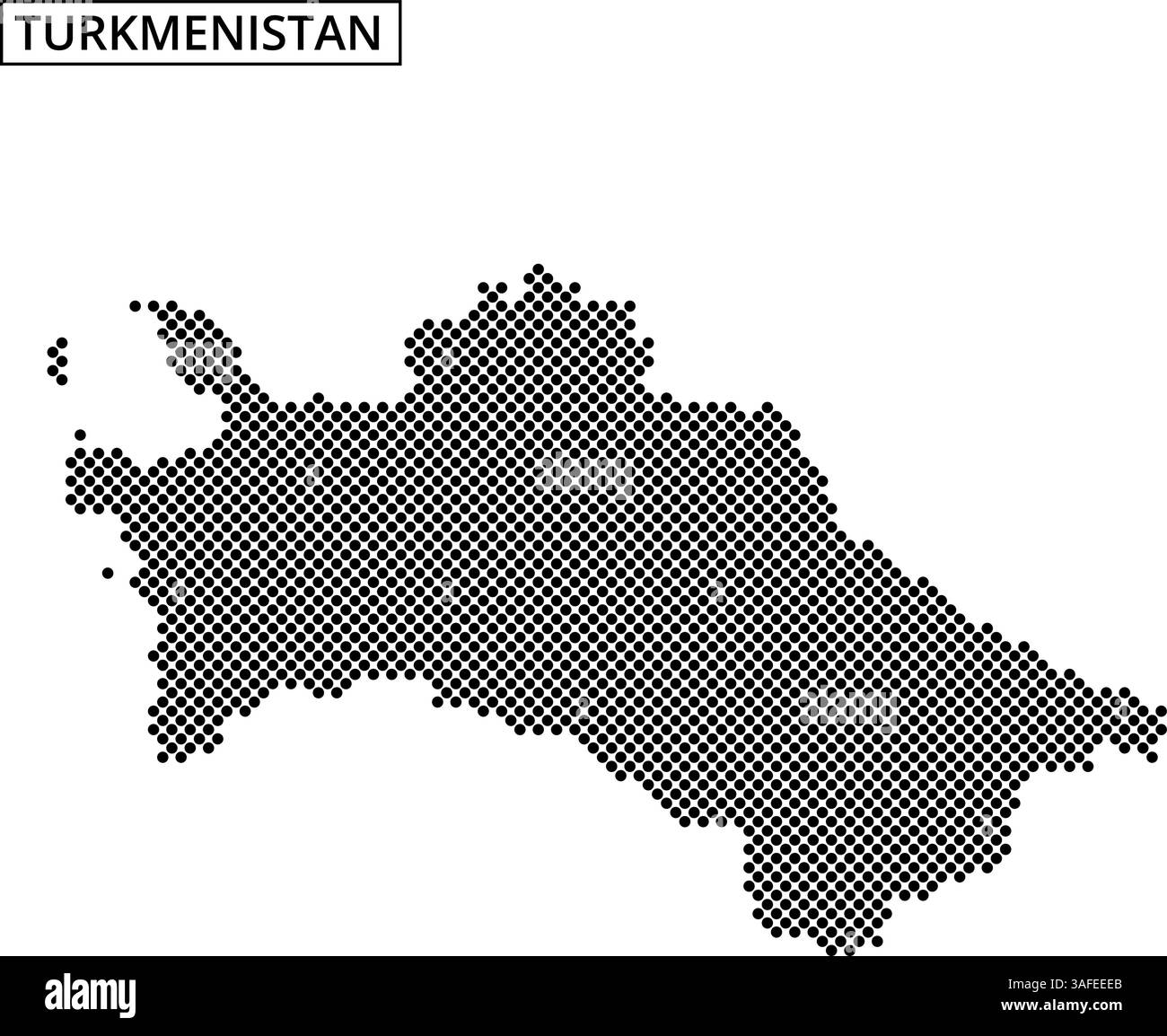 Die markante Umrisse Turkmenistans wird mit einem gepunkteten Muster erstellt, das die geografische Form des Landes mit subtiler Textur zeigt. Stock Vektor