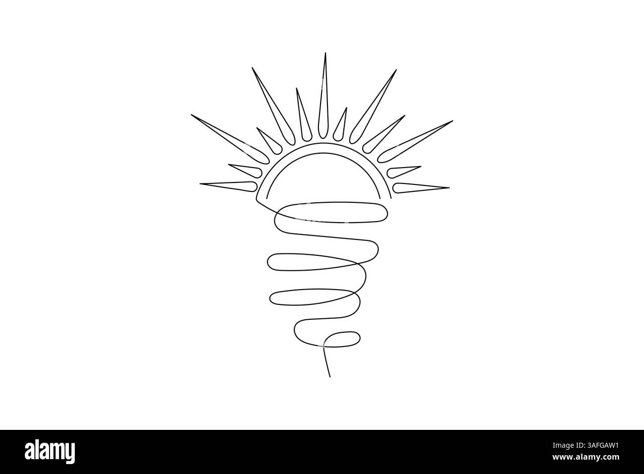 Einzeiliges Bild des Sonnenuntergangs, durchgehend eine Linie bei des isolierten Konturvektorsymbols Stock Vektor