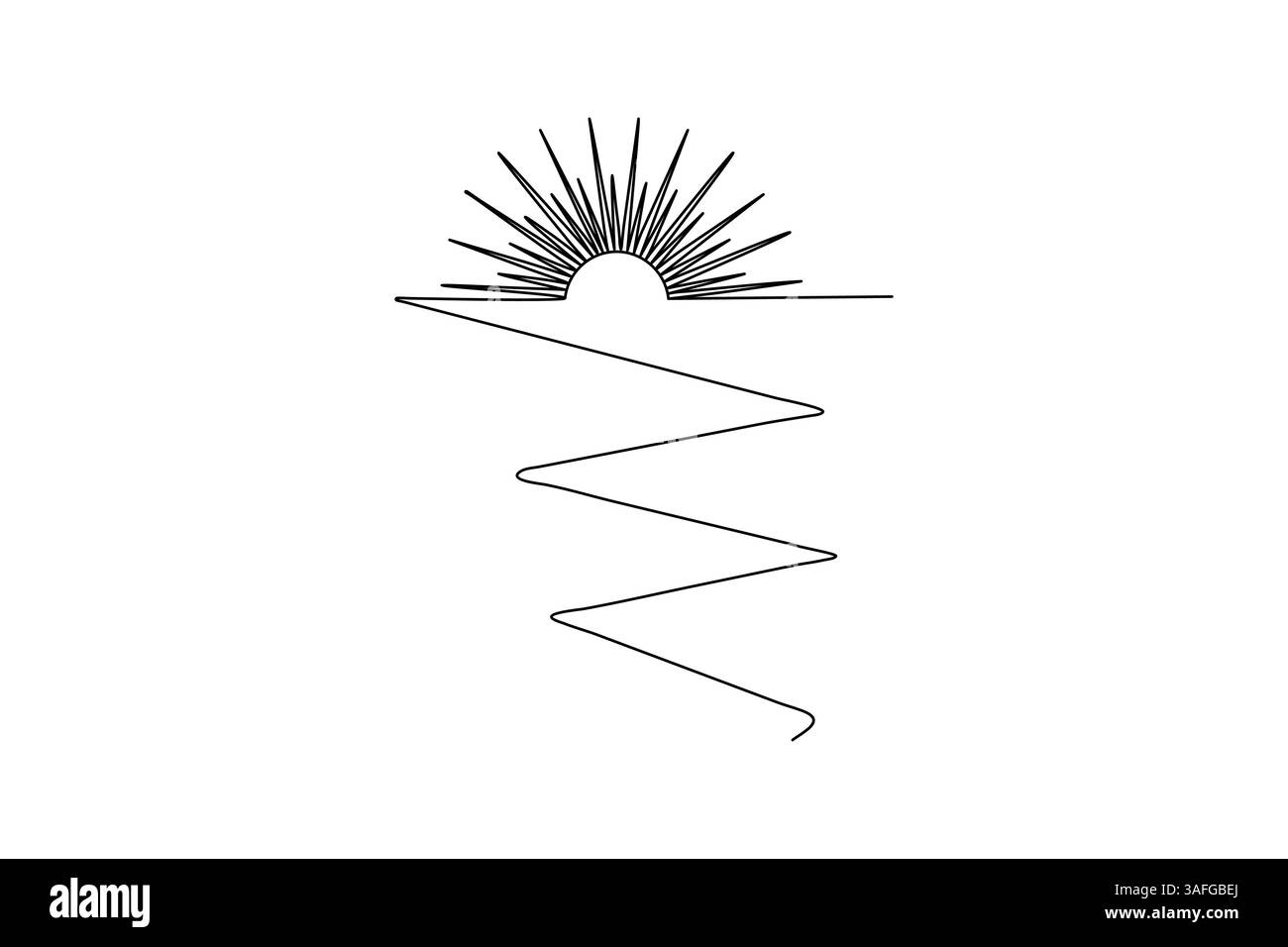 Einzeiliges Bild des Sonnenuntergangs, durchgehend eine Linie bei des isolierten Konturvektorsymbols Stock Vektor