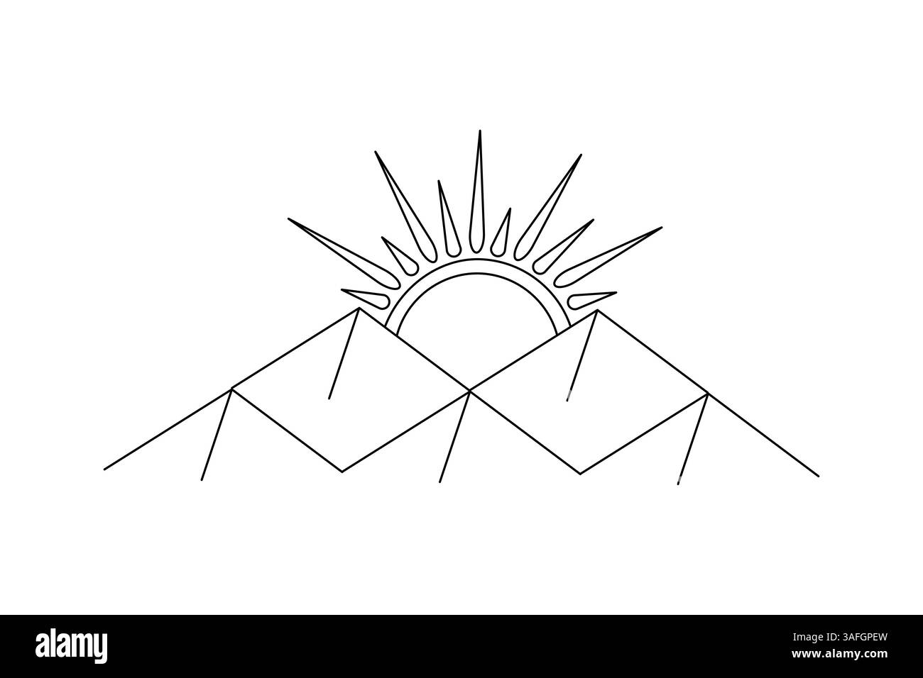 Einzeiliges Bild des Sonnenuntergangs, durchgehend eine Linie bei des isolierten Konturvektorsymbols Stock Vektor