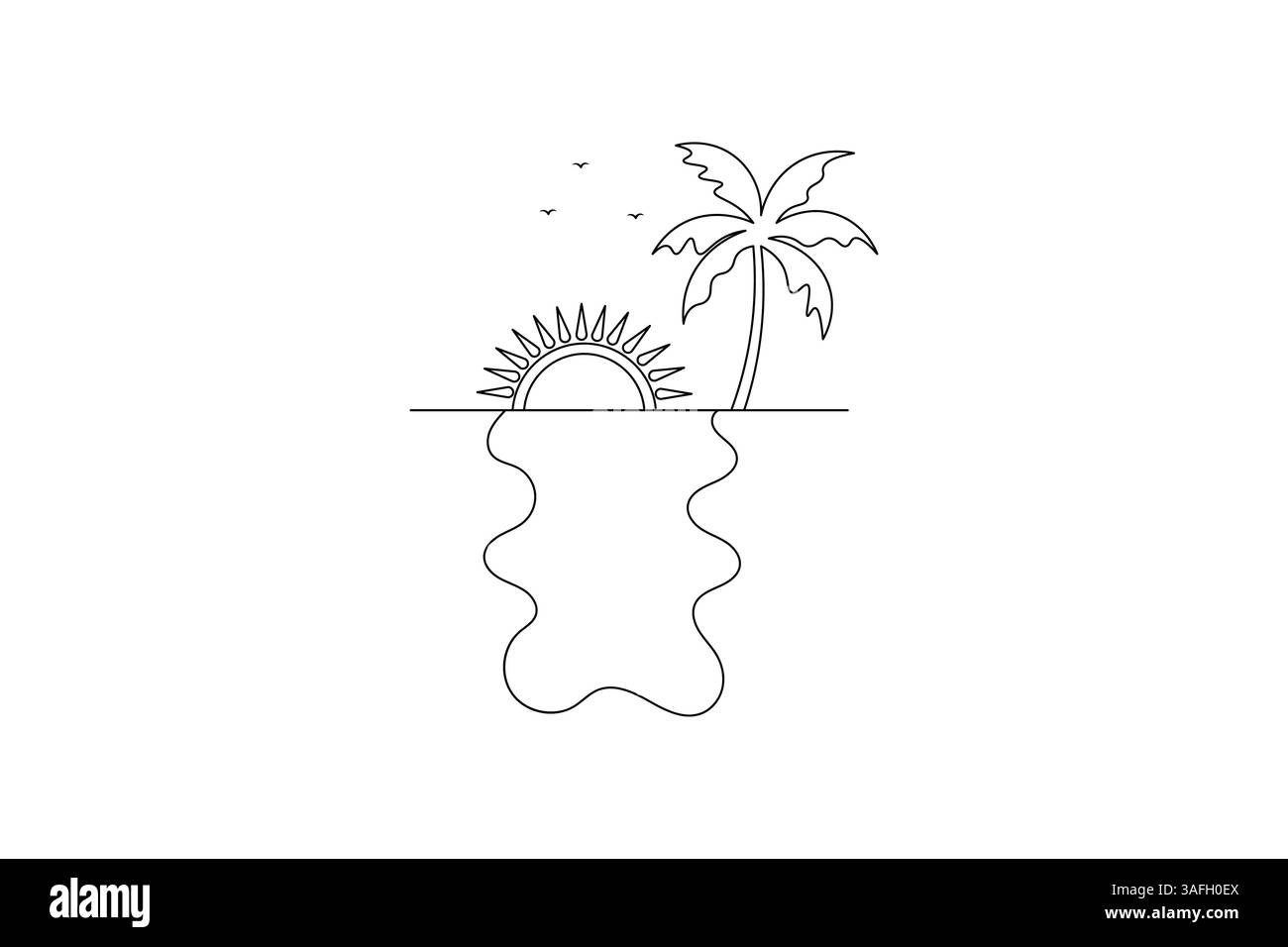 Einzeiliges Bild des Sonnenuntergangs, durchgehend eine Linie bei des isolierten Konturvektorsymbols Stock Vektor