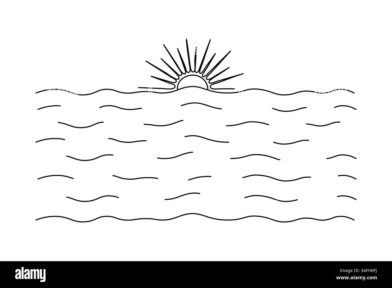 Einzeiliges Bild des Sonnenuntergangs, durchgehend eine Linie bei des isolierten Konturvektorsymbols Stock Vektor