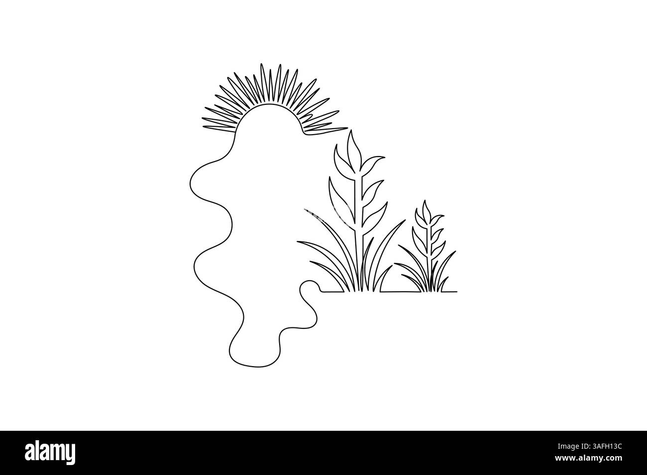 Einzeiliges Bild des Sonnenuntergangs, durchgehend eine Linie bei des isolierten Konturvektorsymbols Stock Vektor