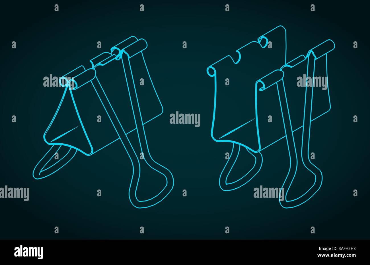 Stilisierte Vektorillustration isometrischer Blaupausen von Binderclip Stock Vektor