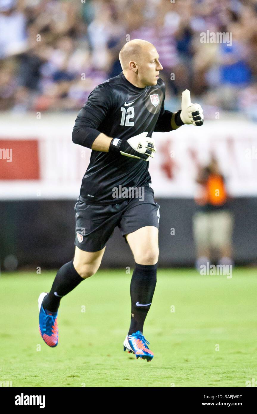 26. Mai 2012: US-Nationalmannschaft gk Brad Guzan (12) während der Aktion zwischen den USA und Schottland auf dem EverBank Field in Jacksonville, Florida. USA besiegten Schottland mit 5:1. (Bild: © Gray Quetti/Cal Sport Media/ZUMAPRESS.com) Stockfoto