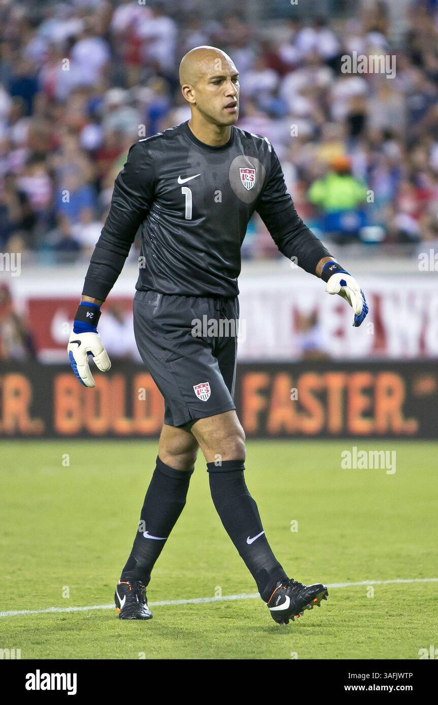 26. Mai 2012: Die US-Nationalmannschaft gk Tim Howard (1) während der Aktion zwischen den USA und Schottland auf dem EverBank Field in Jacksonville, Florida. USA besiegten Schottland mit 5:1. (Bild: © Gray Quetti/Cal Sport Media/ZUMAPRESS.com) Stockfoto