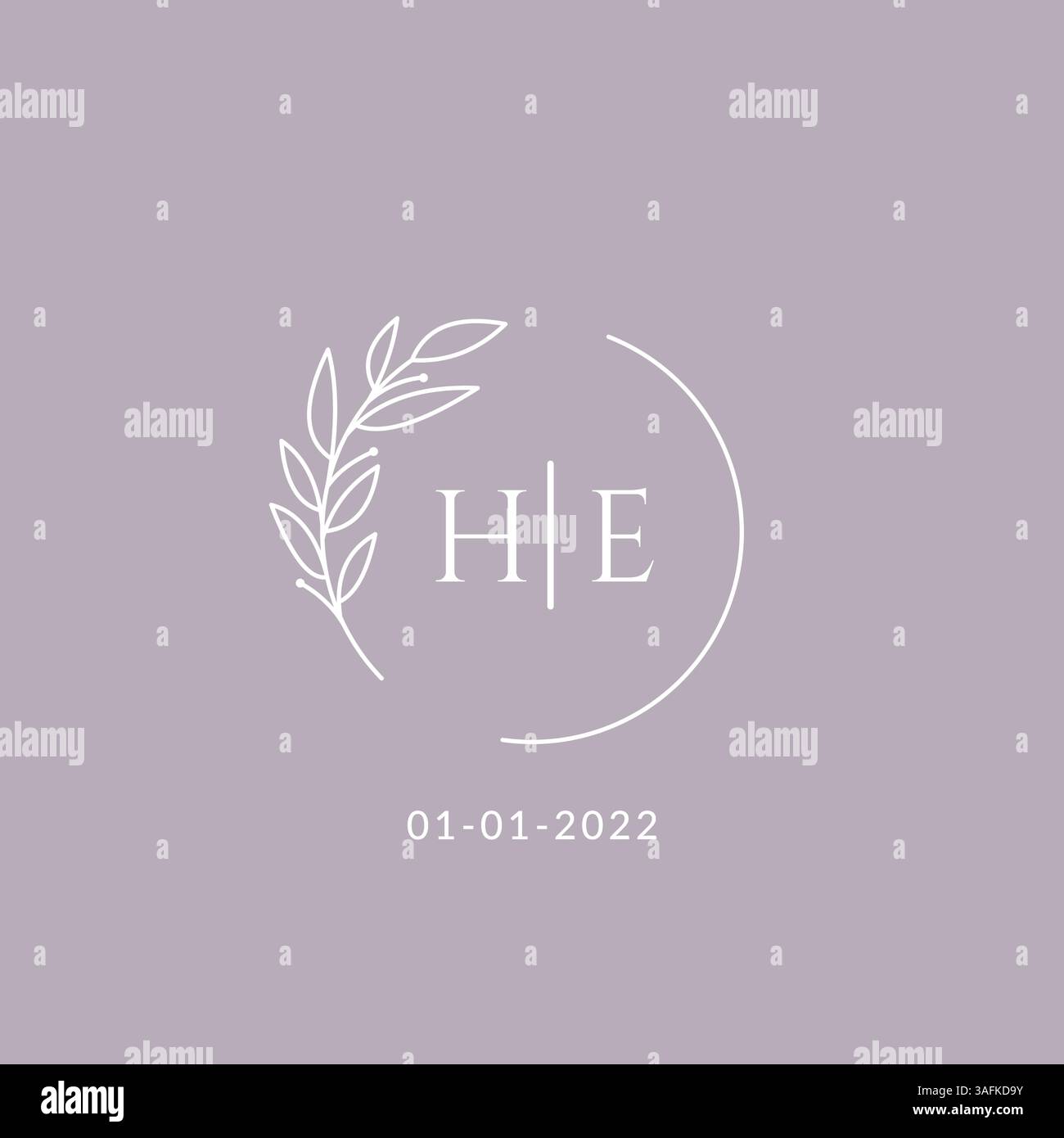 Initial Monogramm HE Hochzeit Logo mit dekorativem Blumenrahmen Vektorgrafik Stock Vektor