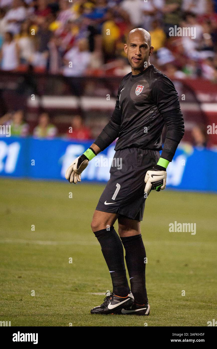 30. Mai 2012: US-Torhüter Tim Howard (1) in Aktion während eines Spiels zwischen Brasilien und den USA beim Fed Ex Field in Landover, Maryland. Brasilien besiegte die USA mit 4:1. (Kreditbild: â Kostas Lymperopoulos/Cal Sport Media)(Kreditbild: © Kostas Lymperopoulos/Cal Sport Media/ZUMAPRESS.com) Stockfoto