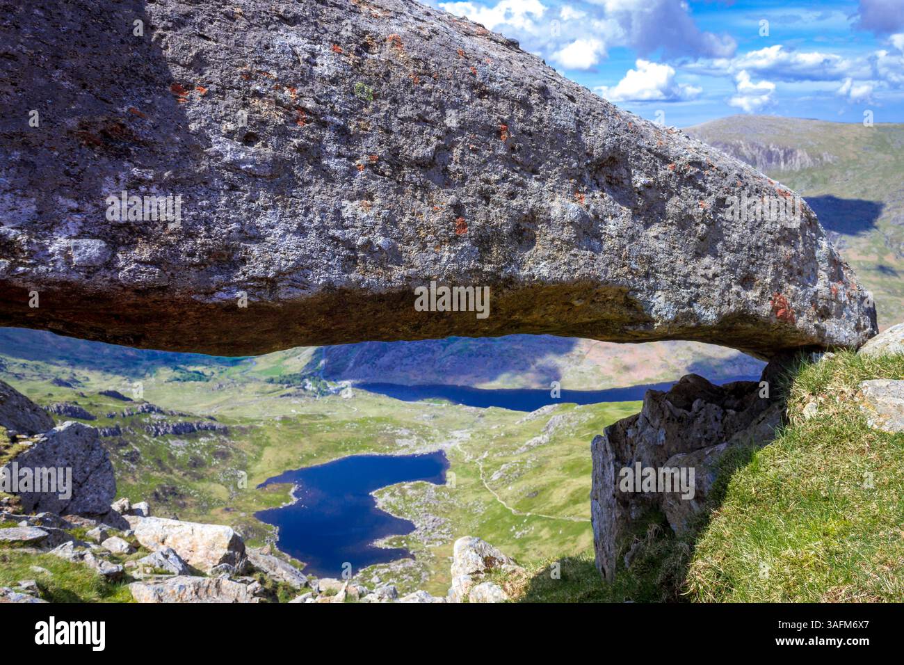 Seen Bochlwyd und Ogwen aus Glyder Fach Stockfoto