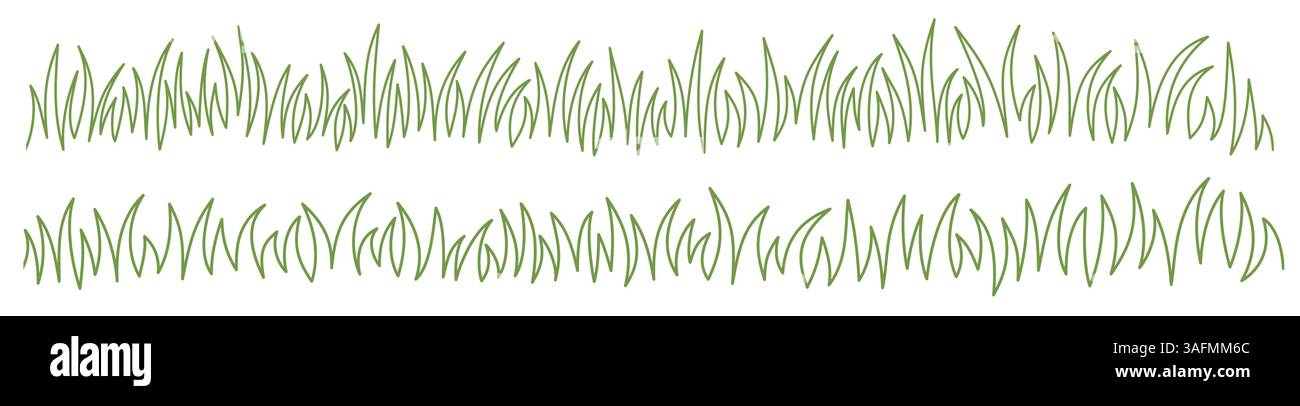Nahtlose Graslinien. Handzeichnung Set mit Kritzelgrasrändern. Weidegras-Skizze, eine Linienzeichnung Stock Vektor