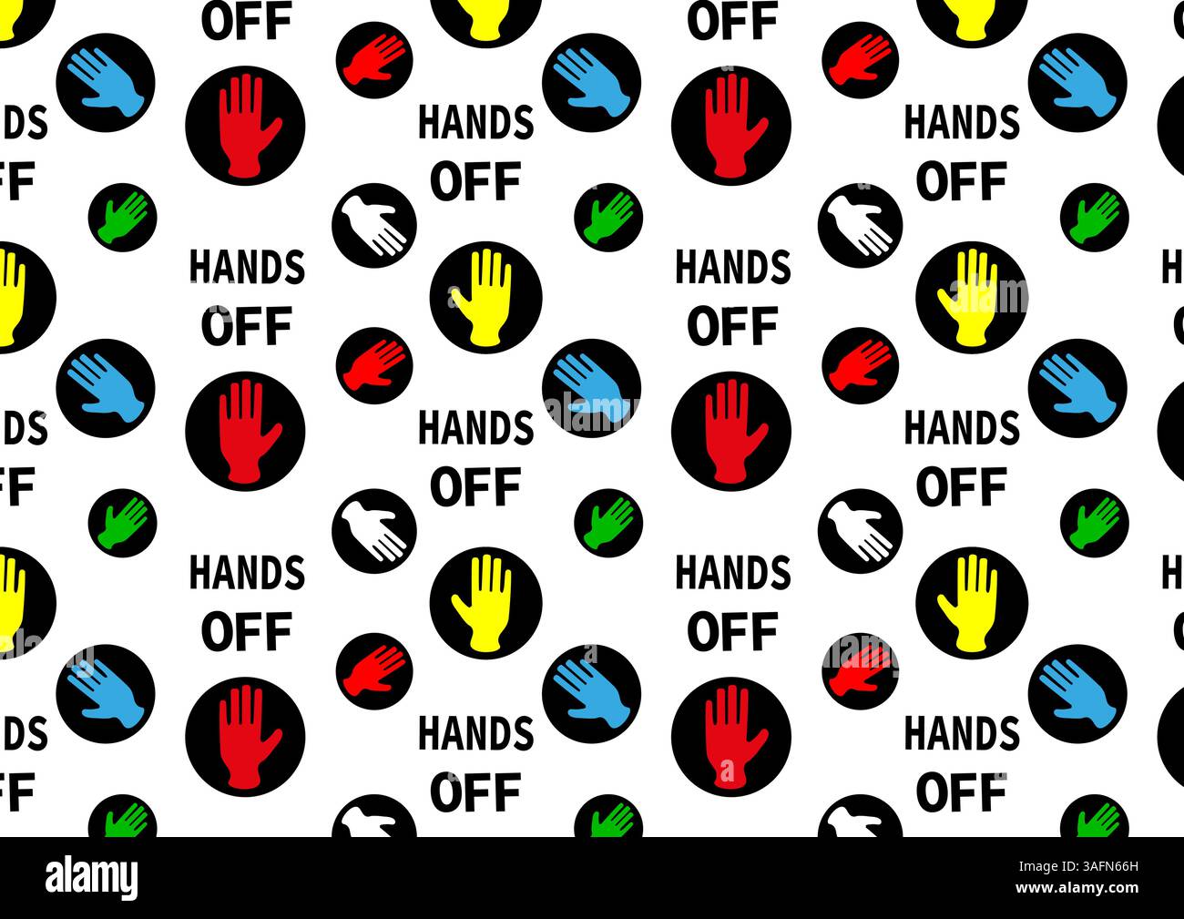 Farbenfrohe Hands-off-Muster mit leuchtenden Warnschildern Stock Vektor