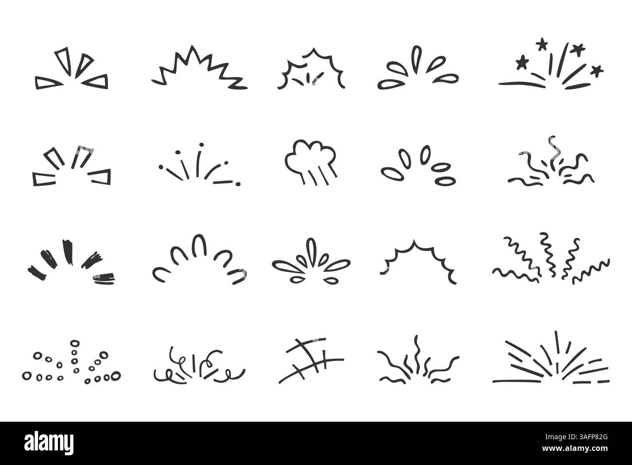 Sammlung handgezeichneter Glitzer-, Starburst- und Explosionselemente im Doodle-Stil Stock Vektor