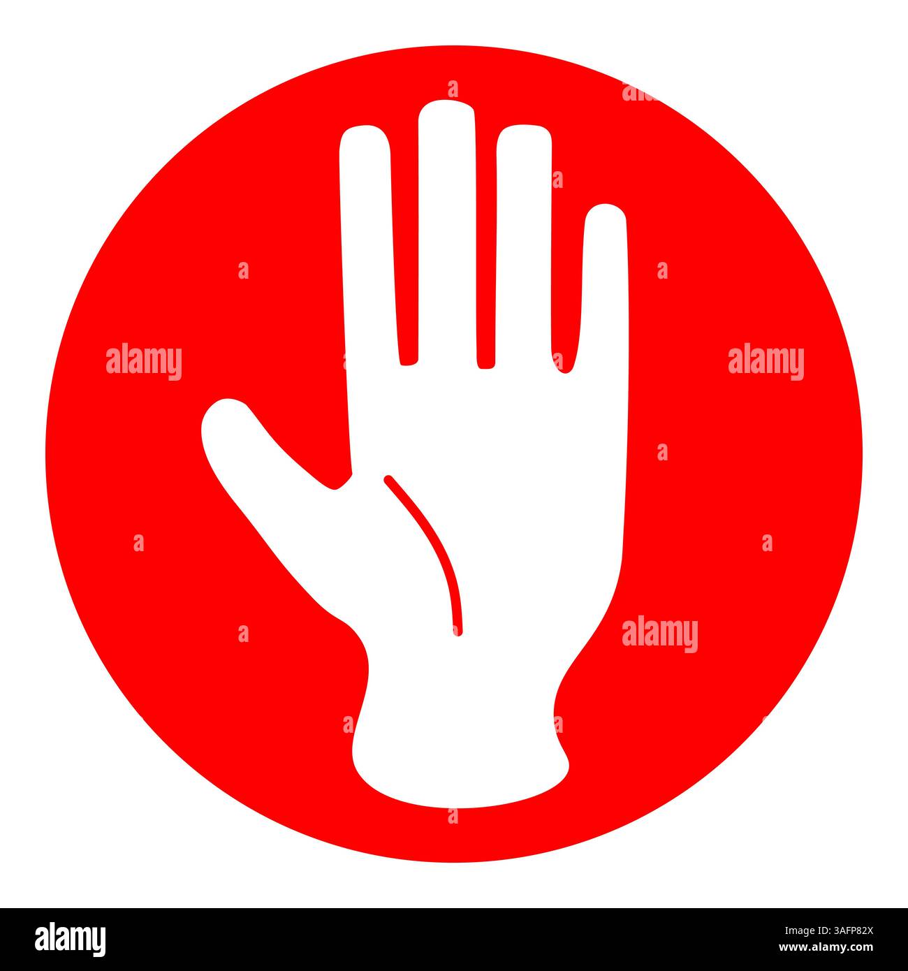 Weißes Handschuhsymbol mit Pfeil nach unten auf rotem kreisförmigem Hintergrund Stock Vektor