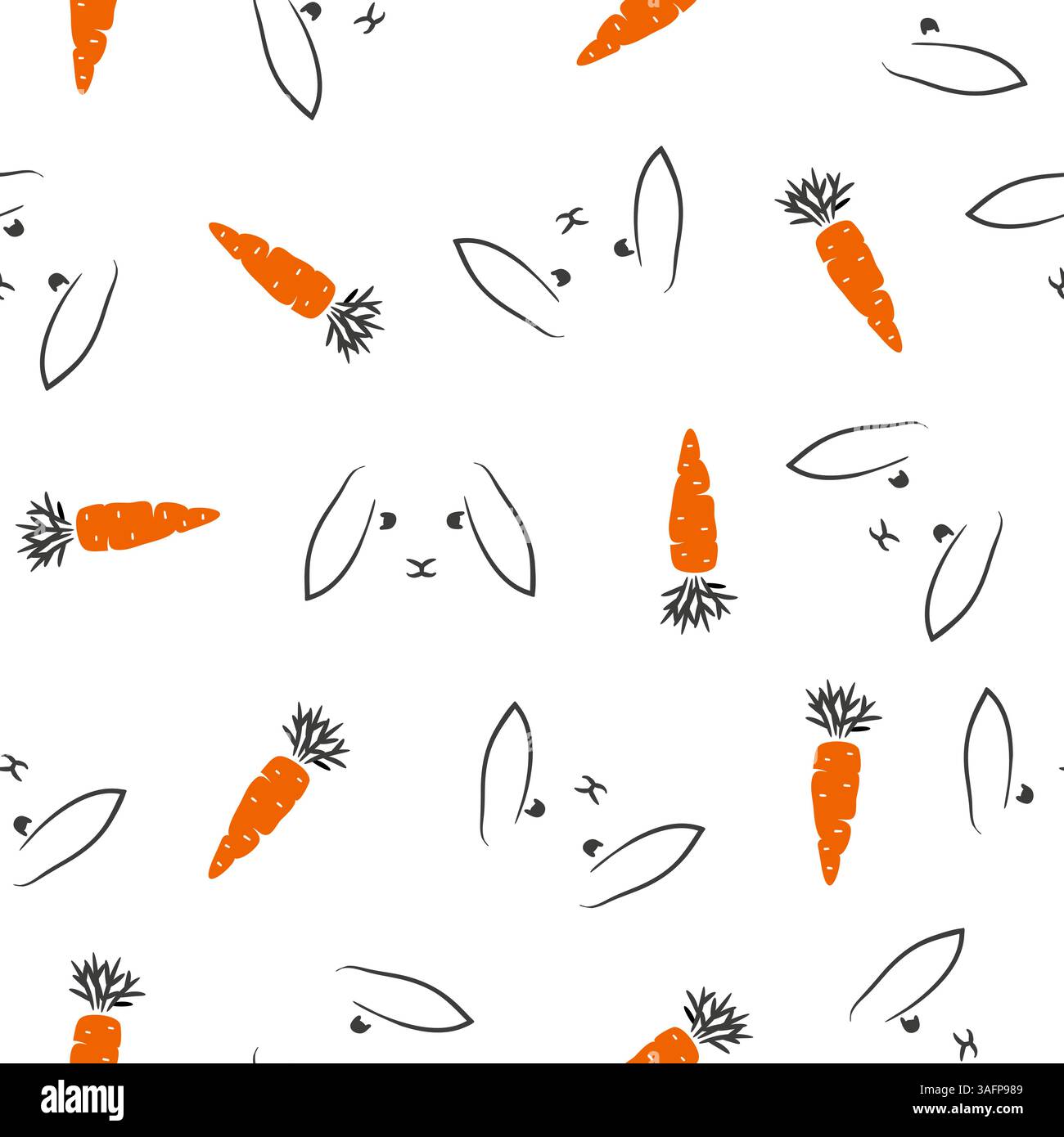 Nahtloses Babymuster mit Kaninchen und Karotten. Vektor-Kritzelhase-Illustration Stock Vektor
