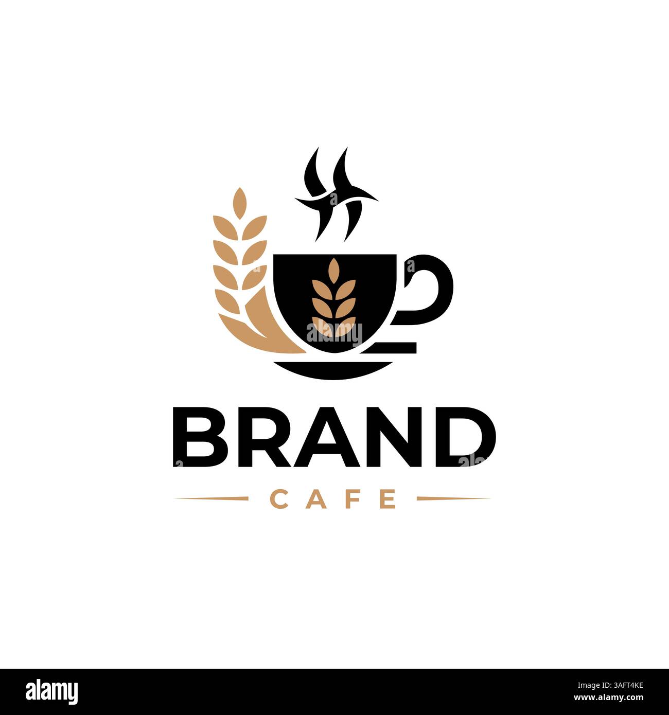Abstraktes Logo mit dem Buchstaben „H“ für eine Café-Marke. Bietet eine Kaffeetasse, Weizenkeule und einen dampfenden H. ideal für Cafés und Frühstück. Stock Vektor