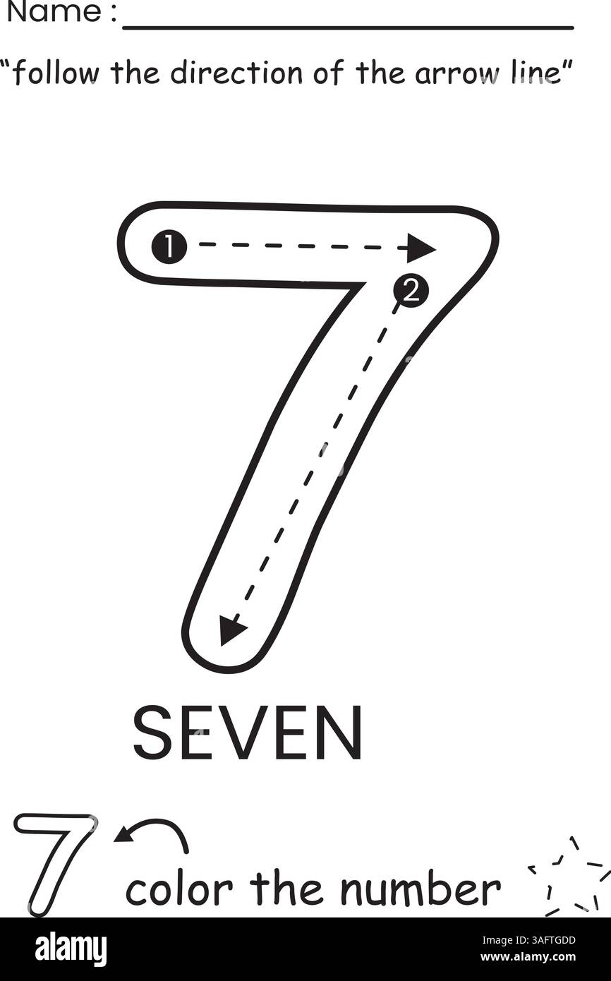 Arbeitsblatt für Nummernverfolgung und Ausmalen für Kinder Stock Vektor