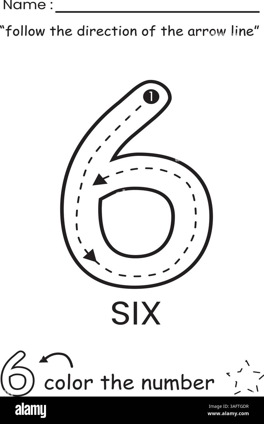 Arbeitsblatt für Nummernverfolgung und Ausmalen für Kinder Stock Vektor