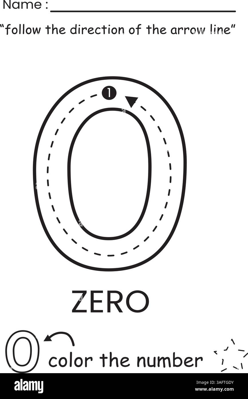 Arbeitsblatt für Nummernverfolgung und Ausmalen für Kinder Stock Vektor