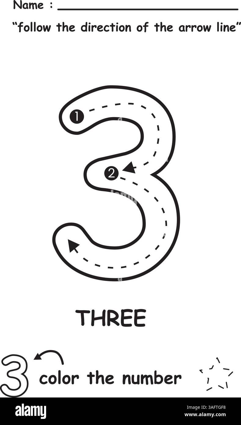 Arbeitsblatt für Nummernverfolgung und Ausmalen für Kinder Stock Vektor