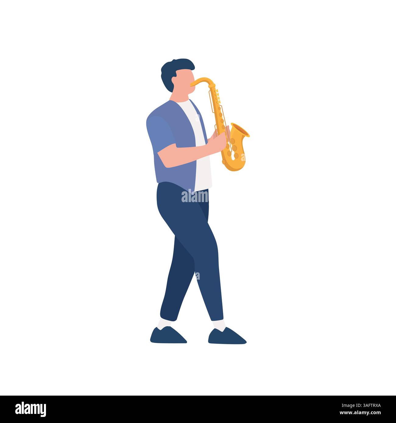 Mann spielt Jazz-Musik auf Saxophon. Jazz- oder klassisches Musikinstrument Stock Vektor