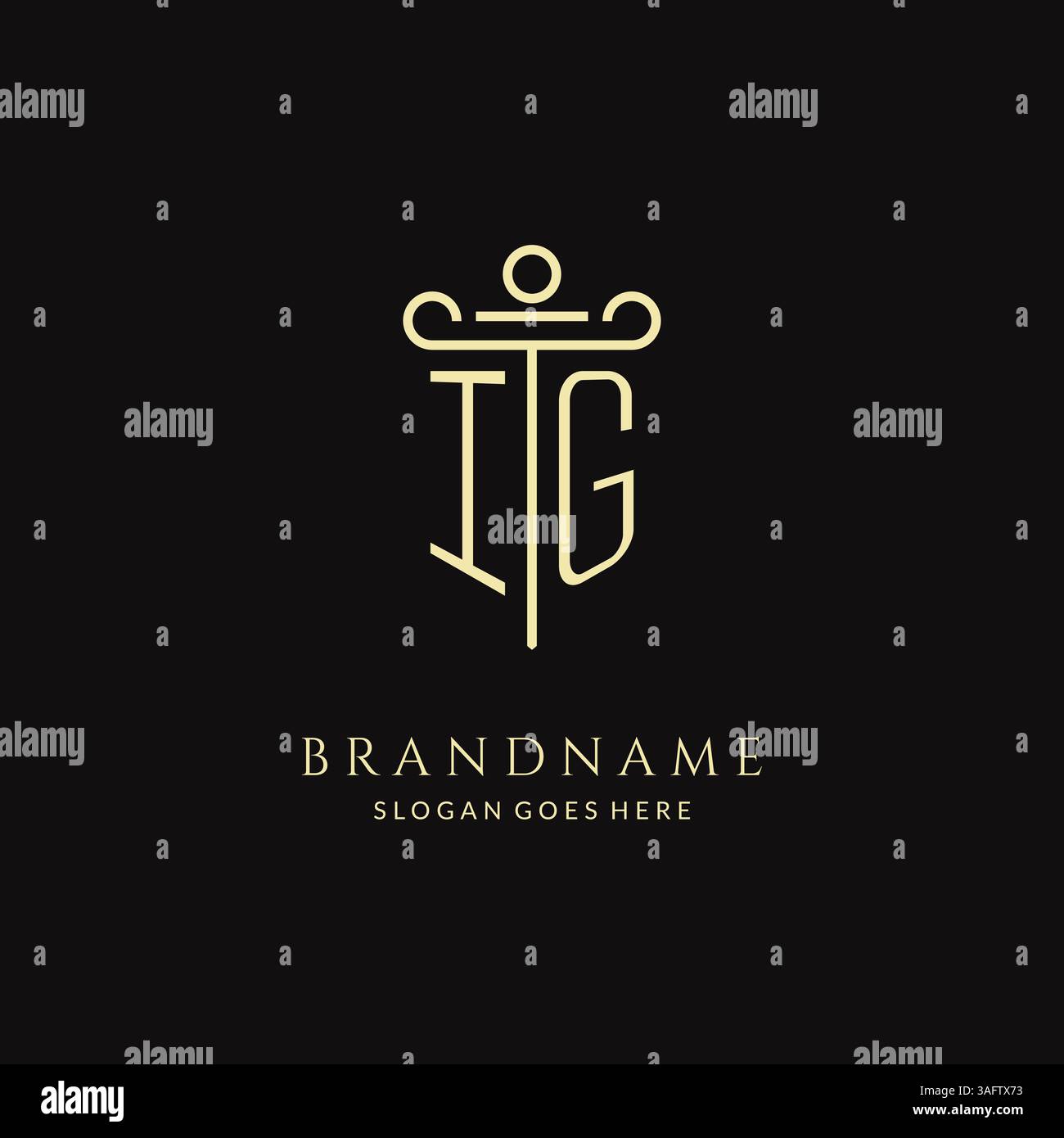 Luxuriöses modernes IG-Logo mit Monogramm für Anwaltskanzlei mit Säulen-Icon-Design-Vektorgrafik Stock Vektor
