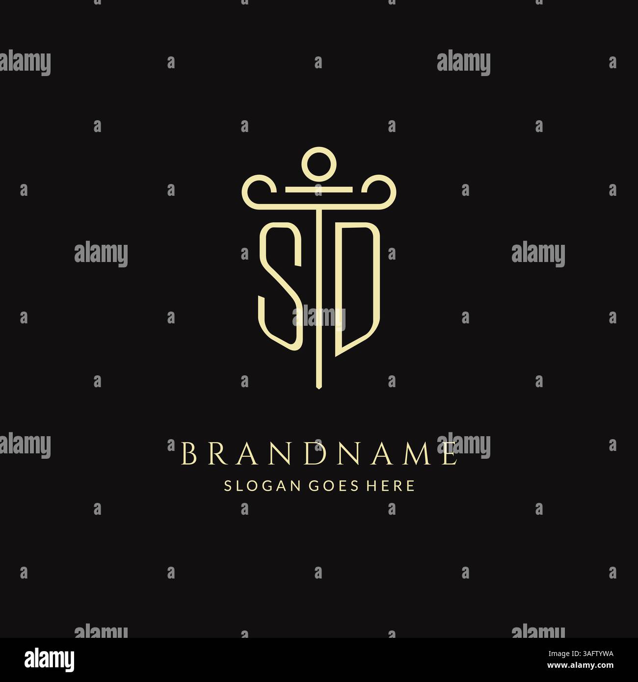 Luxuriöses modernes Monogramm-SD-Logo für Anwaltskanzlei mit Säulen-Icon-Design-Vektorgrafik Stock Vektor