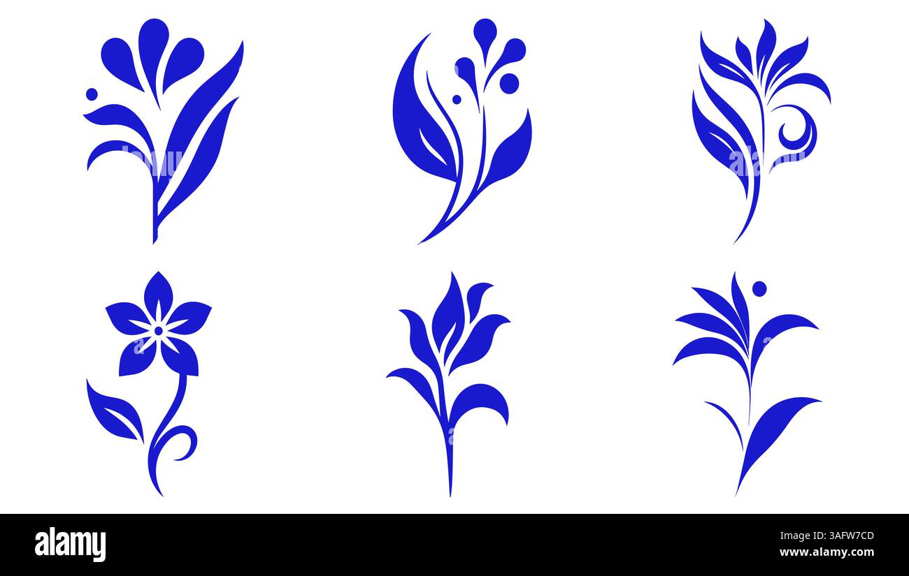 Blaue Vektormotive Mit Blumenmuster Stock Vektor