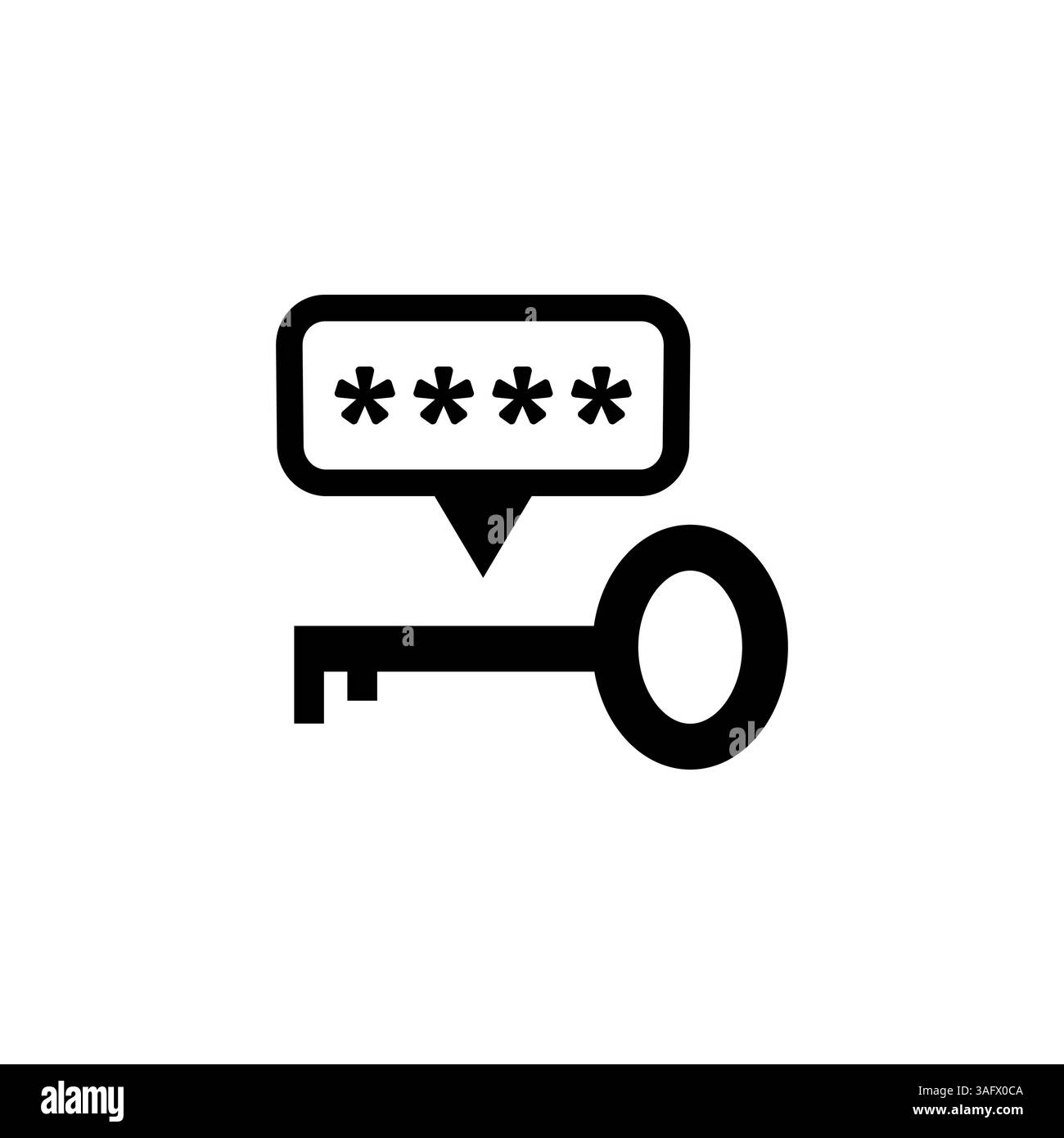 Schlüsselsymbol und Kennworteingabefelder schwarz auf weißem Hintergrund, Autorisierung oder Authentifizierung Stock Vektor