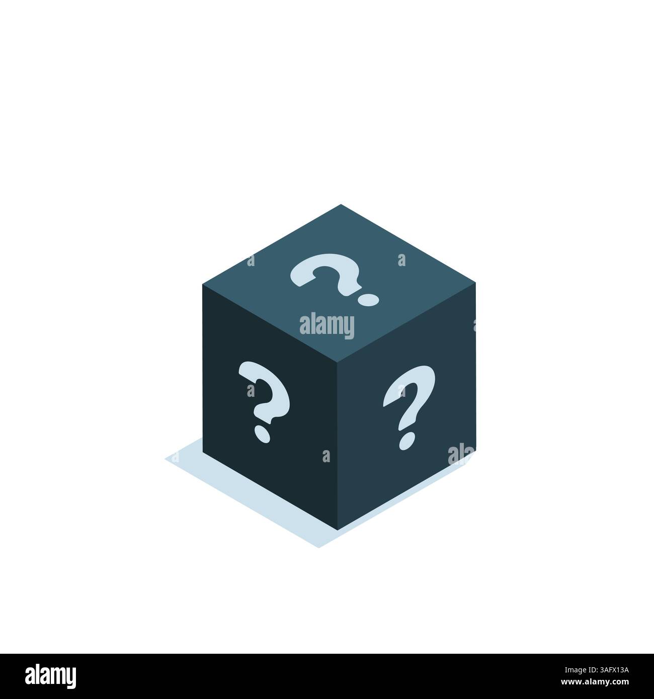 Isometrisches Feld mit farbigen Fragezeichen auf weißem Hintergrund, Mystery Box Stock Vektor