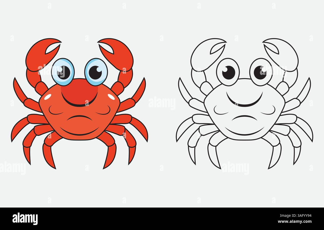 Bunte Zeichentrickkrabben-Vektor-Kunst-Illustration isoliert auf weißem Hintergrund Stock Vektor