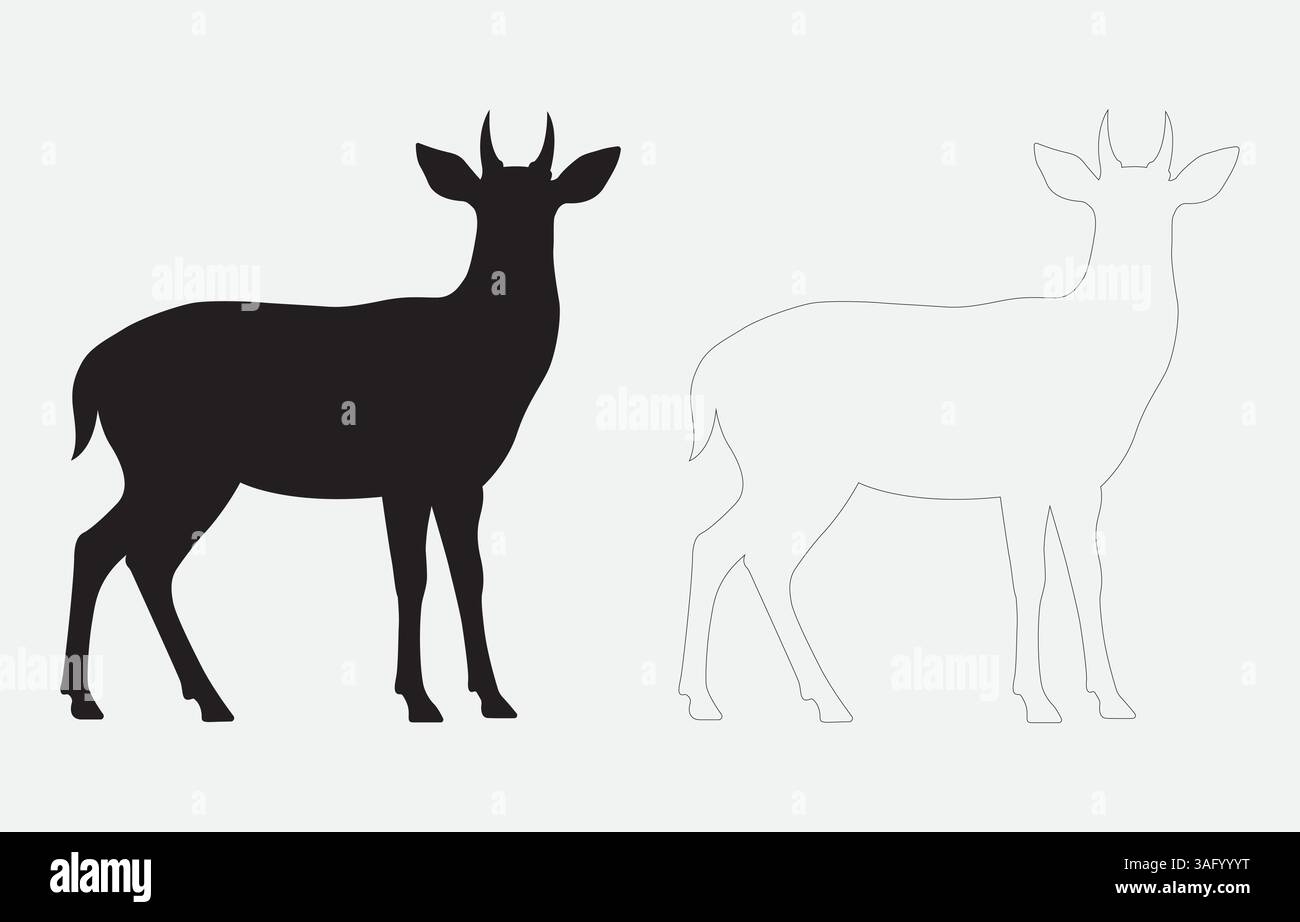 Hirsch Silhouette Vektor Kunst Illustration isoliert auf weißem Hintergrund Stock Vektor