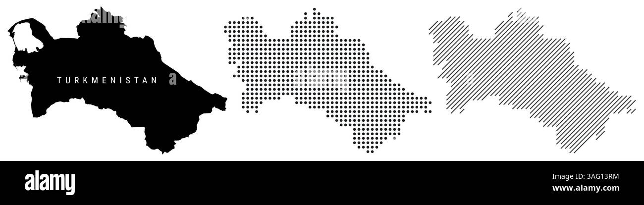 Turkmenistan detaillierte Silhouettenkarte, gepunktete Muster und schräge parallele Linien. Turkmenisch strukturierte Karte. Vektorabbildung isolieren Stock Vektor