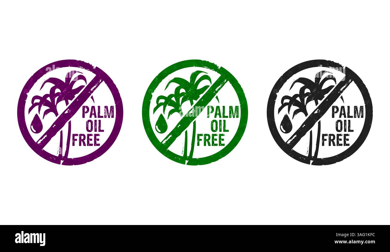 Palmenfreie Stempelsymbole in wenigen Farbversionen. Gesunde Ernährung Konzept 3D Rendering Illustration. Stockfoto