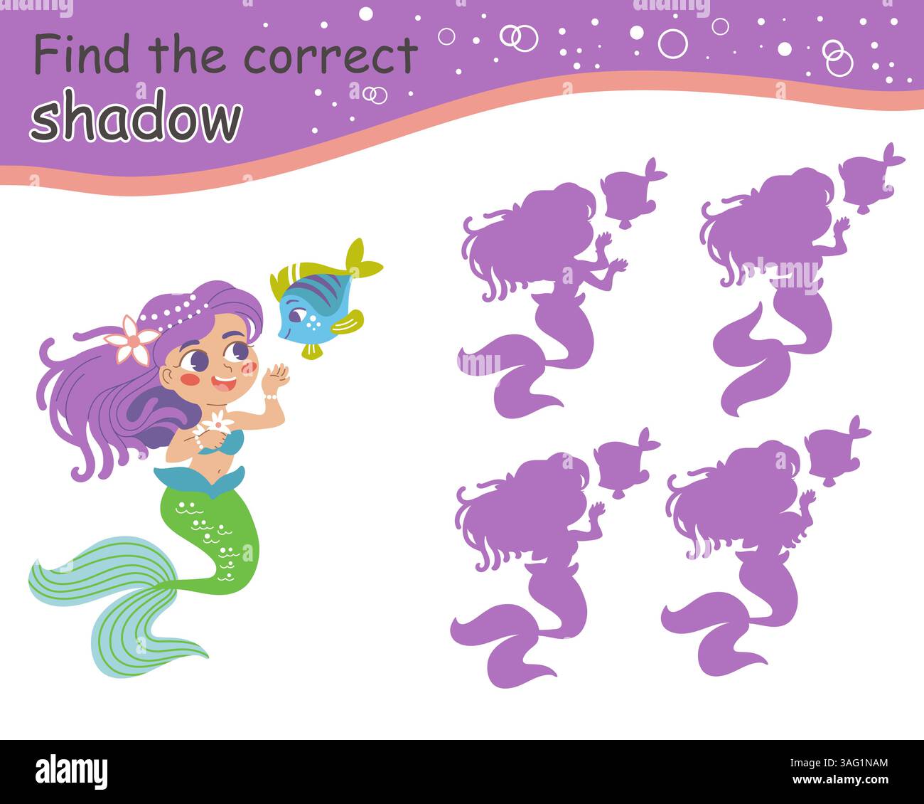 Das passende Spiel für Kinder findet die richtige Schattenmeere Stock Vektor