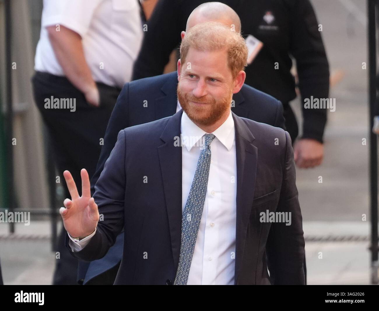 Der Duke of Sussex trifft bei den Royal Courts of Justice in London ein, um seine Berufung gegen ein Urteil des High Court einzuleiten, das seine Klage gegen das Innenministerium wegen des Sicherheitsniveaus, das er während seines Aufenthalts im Vereinigten Königreich erhält, geltend zu machen. Bilddatum: Dienstag, 8. April 2025. Stockfoto