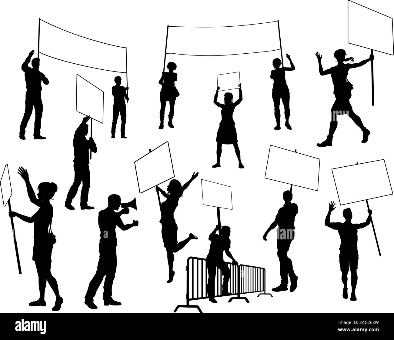 Die Silhouetten Der Demonstranten Der Strike Rally Im März Stock Vektor