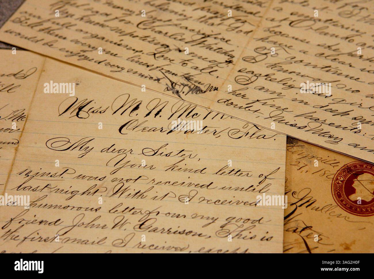 30. Juni 2008 - Largo, Florida, USA - Ein Brief von DT McMullen vom 26. Oktober 1886 ist einer der Briefe, die an Heritage Village gespendet wurden. Die Familie McMullen spendet ihre Briefe und wird sie dem Pinellas Board of County Commissioners vorlegen (Credit Image: St Petersburg Times/ZUMAPRESS.com). Stockfoto