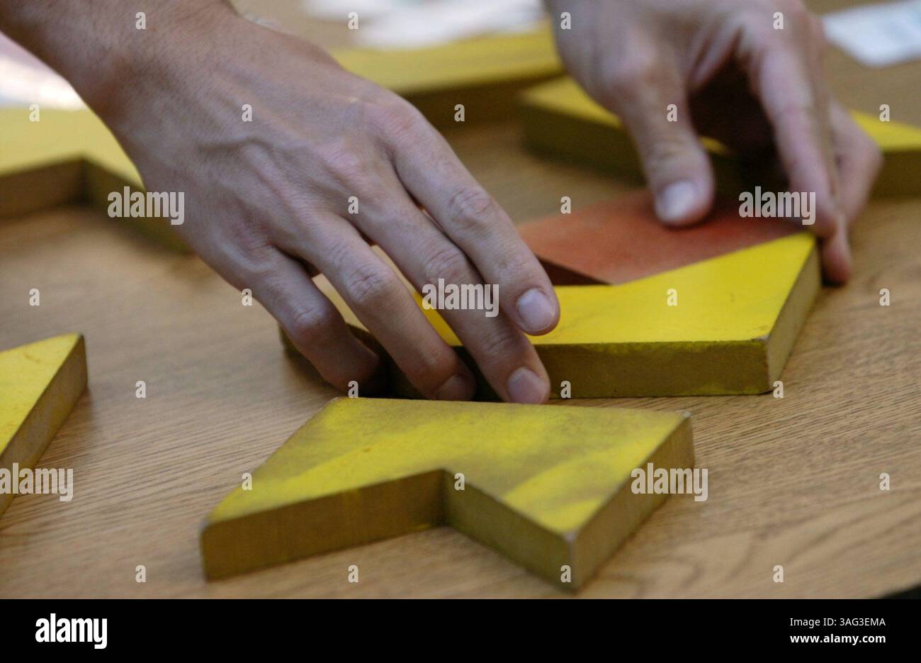 Ein Schüler macht ein Match-Puzzle während des MathFest von UC Davis am Donnerstag, 26. Juli 2007. Tony DeRose von Pixar hielt während des MathFest einen Vortrag über Mathematik in Computergrafik in einem voll bepackten Hörsaal. Sacramento Bee/ Lezlie Sterling (Bild: Sacramento Bee/ZUMAPRESS.com) Stockfoto