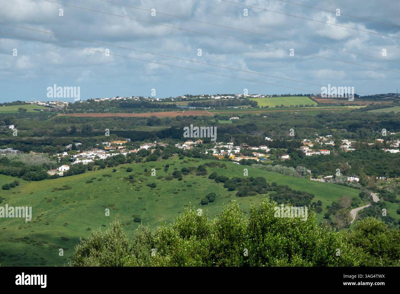 Blick auf La Muela, ein Weiler von Vejer de la Frontera, in der Provinz Cadiz in Andalusien, Südspanien. Stockfoto