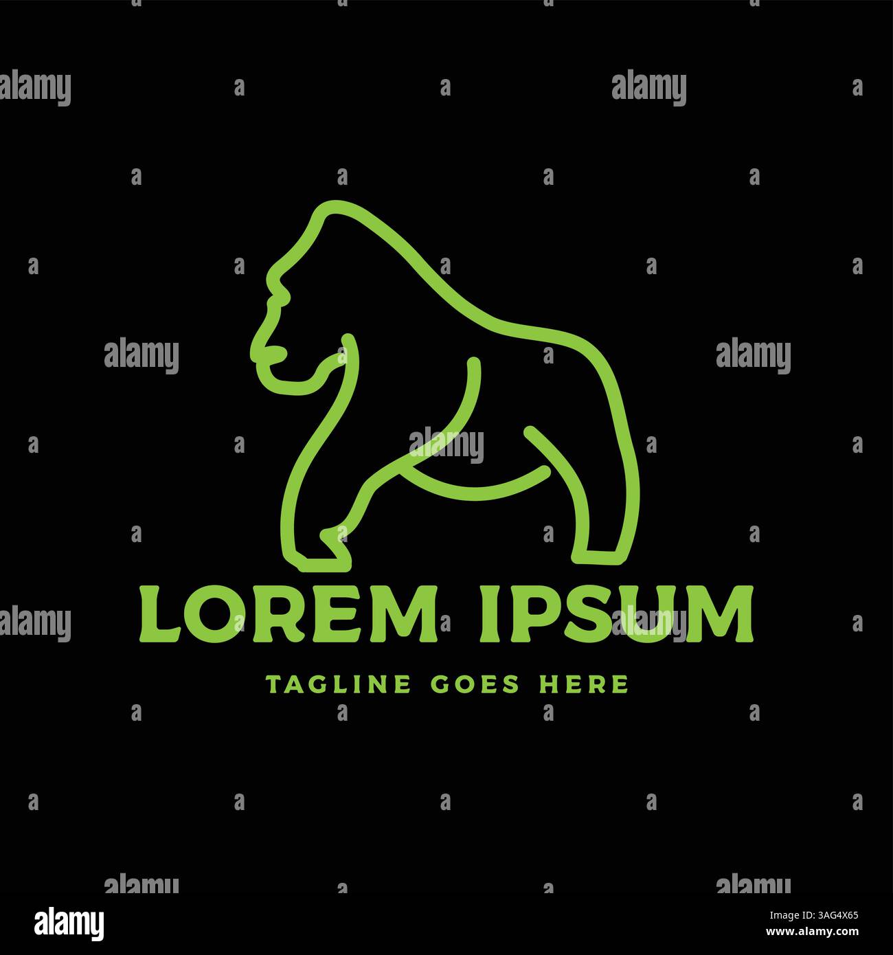 Schwarz Großer Starker Tier Monkey Gorilla Linie Logo Design Vektor Stock Vektor