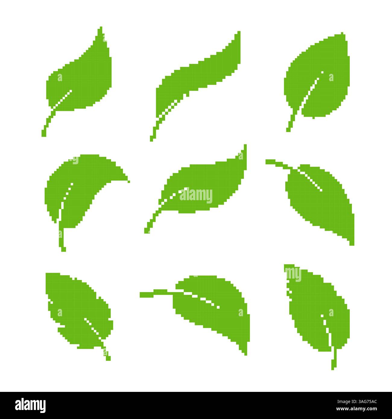 Pixel Green Leaf Set Nature Design Stock Vektor