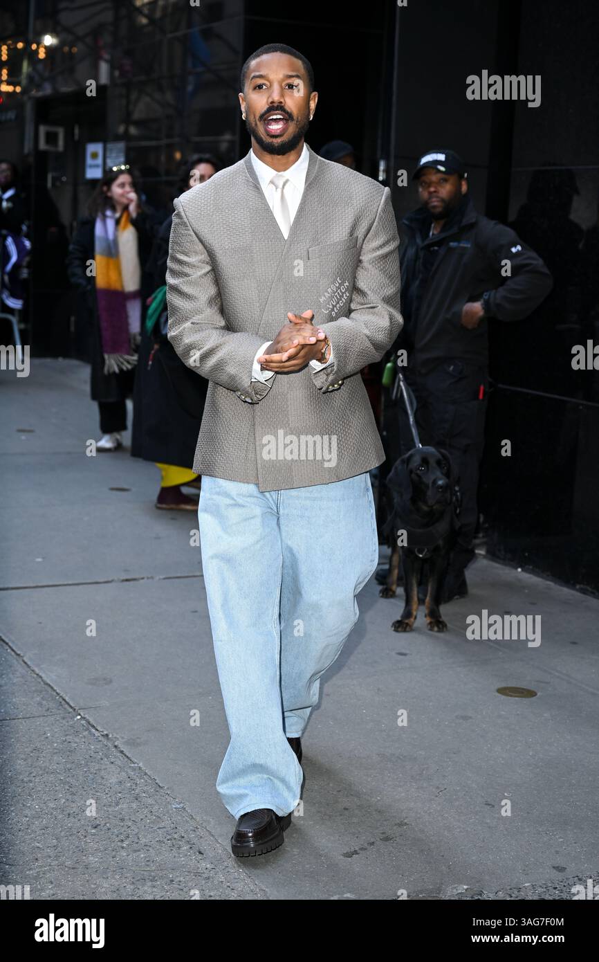 Michael B. Jordan kommt in den Good Morning America Times Square Studios in New York City an. Stockfoto