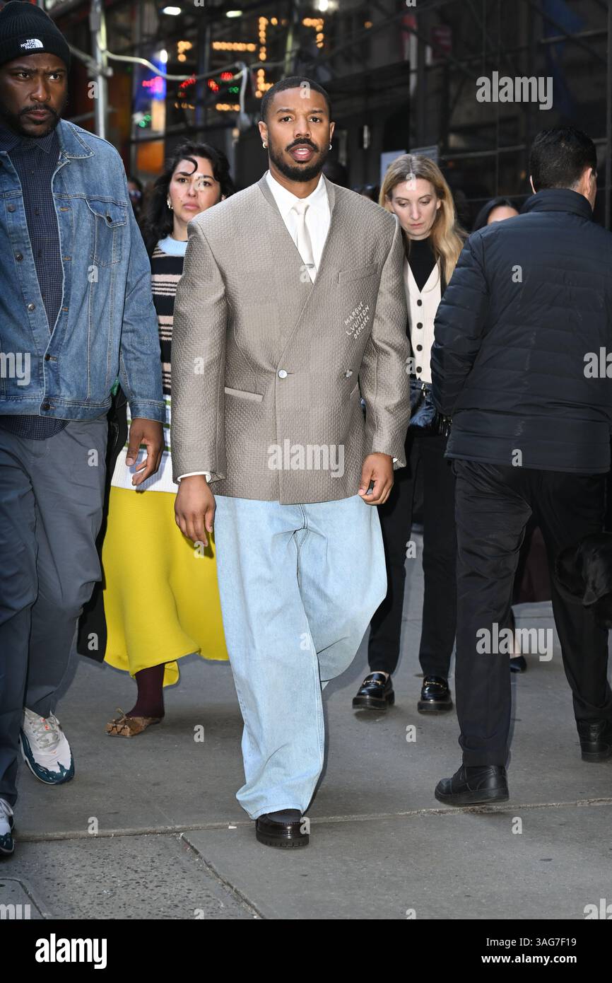Michael B. Jordan kommt in den Good Morning America Times Square Studios in New York City an. Stockfoto