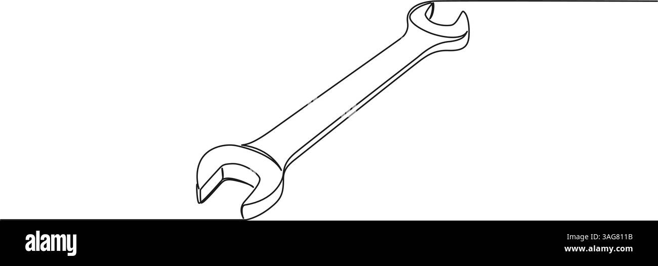 Durchgehende einzeilige Zeichnung eines Maulschlüssels, Strichgrafik-Vektor-Illustration Stock Vektor