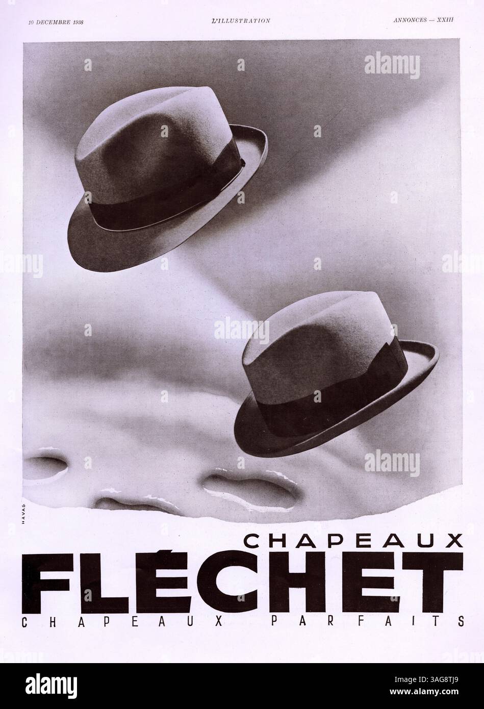 Chapeaux Flechet Werbung 1920er Jahre, alte Zeitschrift Vintage Flechet Hüte Werbung Stockfoto