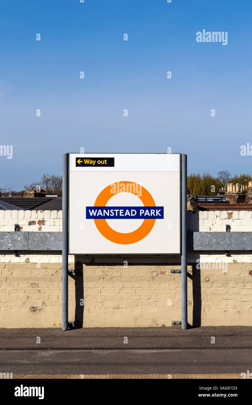 Wanstead Park Schild an der Wanstead Park Overground Station, London, Newham, England Stockfoto