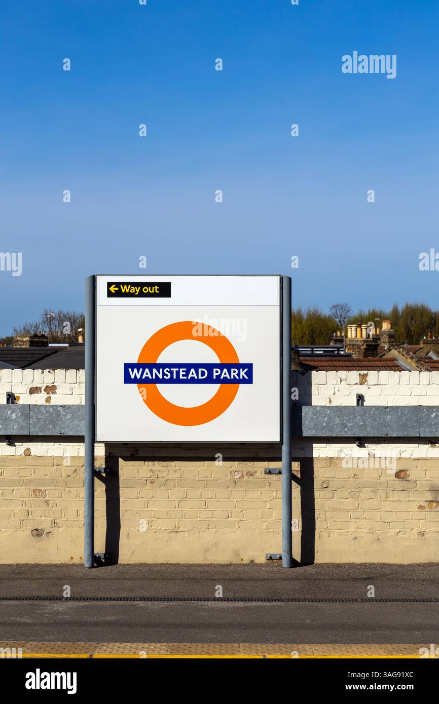 Wanstead Park Schild an der Wanstead Park Overground Station, London, Newham, England Stockfoto