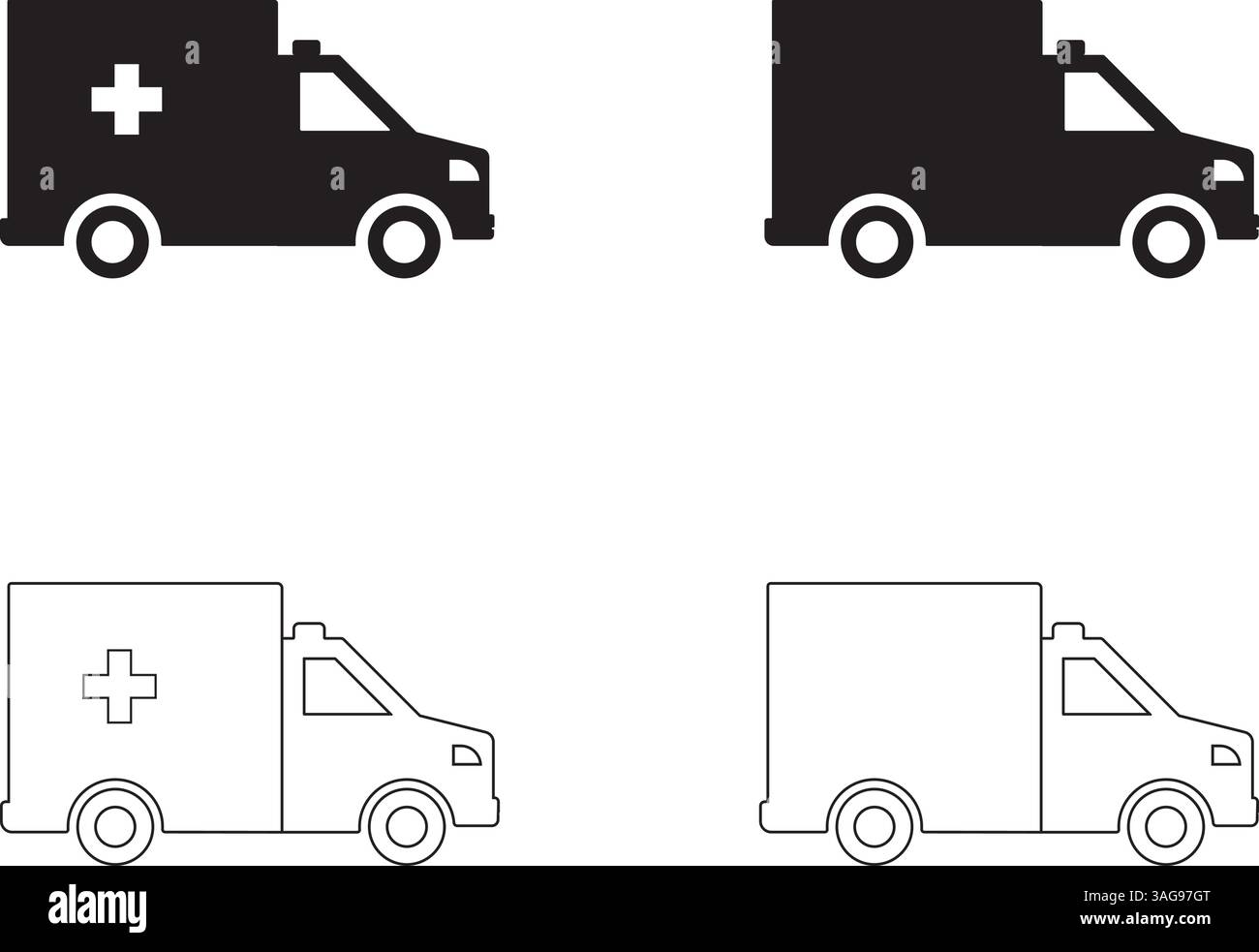 Krankenwagen Silhouetten Set Vektor Illustration Stock Vektor