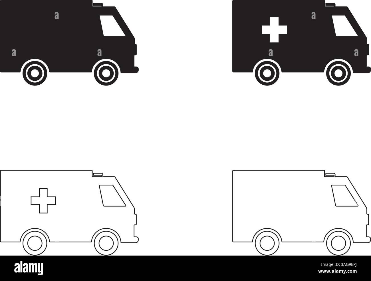Krankenwagen Silhouetten Set Vektor Illustration Stock Vektor