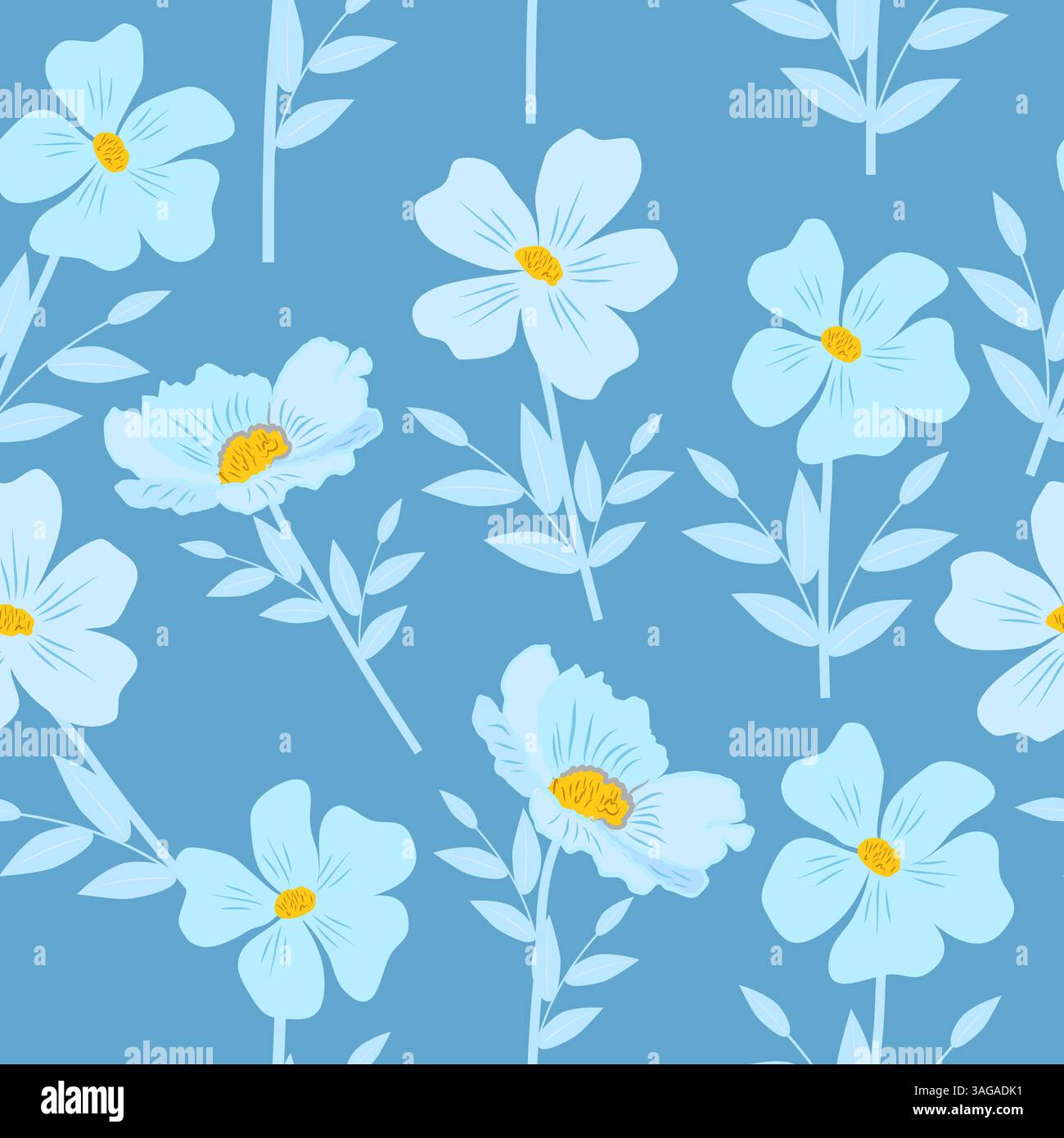Nahtloses Muster mit abstrakten blauen Blumen. Vektor-Hintergrund, Tapete für Stoff, Textil. Stock Vektor